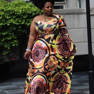 Colorful one sleeve flowing dress